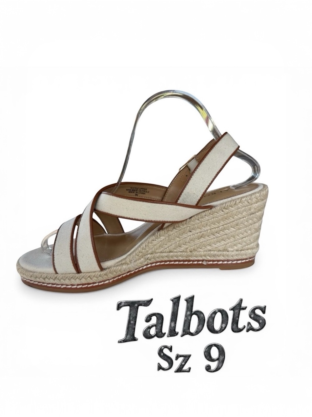Talbots Chic Canvas Espadrille Platform Sandals Size 9M Neutral Strappy
